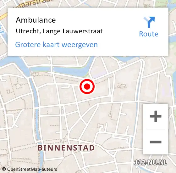 Locatie op kaart van de 112 melding: Ambulance Utrecht, Lange Lauwerstraat op 21 juni 2017 11:16