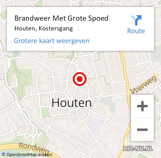 Locatie op kaart van de 112 melding: Brandweer Met Grote Spoed Naar Houten, Kostersgang op 21 juni 2017 11:28