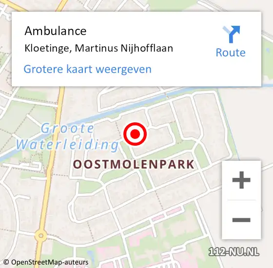 Locatie op kaart van de 112 melding: Ambulance Kloetinge, Martinus Nijhofflaan op 21 juni 2017 12:30