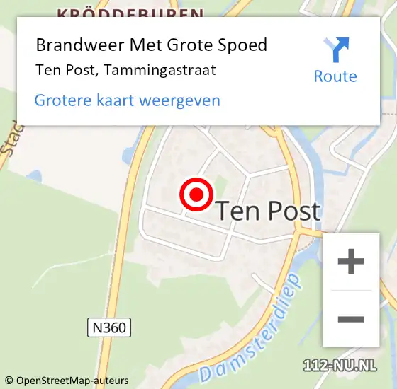 Locatie op kaart van de 112 melding: Brandweer Met Grote Spoed Naar Ten Post, Tammingastraat op 24 januari 2014 14:29