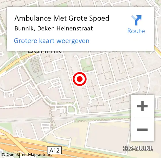 Locatie op kaart van de 112 melding: Ambulance Met Grote Spoed Naar Bunnik, Deken Heinenstraat op 21 juni 2017 14:44