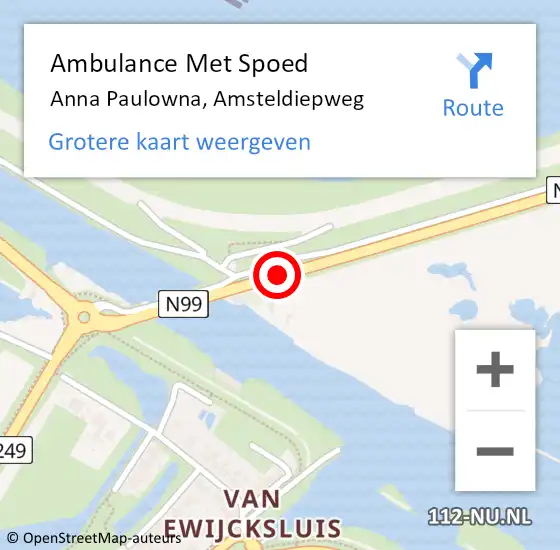 Locatie op kaart van de 112 melding: Ambulance Met Spoed Naar Breezand, N99 hectometerpaal: 4,3 op 21 juni 2017 15:10