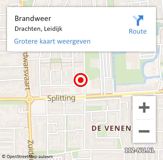 Locatie op kaart van de 112 melding: Brandweer Drachten, Leidijk op 21 juni 2017 18:30