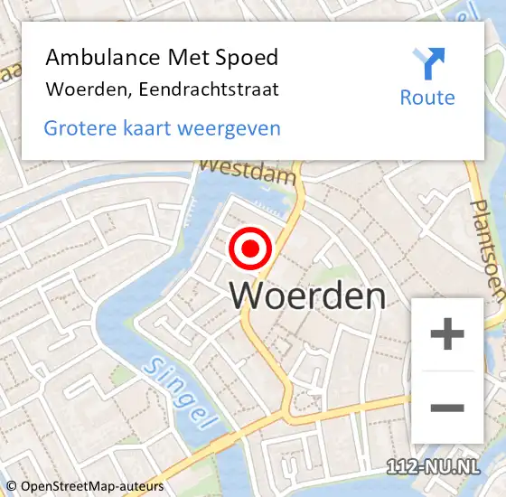 Locatie op kaart van de 112 melding: Ambulance Met Spoed Naar Woerden, Eendrachtstraat op 21 juni 2017 19:34