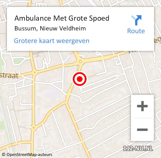 Locatie op kaart van de 112 melding: Ambulance Met Grote Spoed Naar Bussum, Nieuw Veldheim op 24 januari 2014 15:04