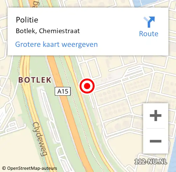 Locatie op kaart van de 112 melding: Politie Botlek, Chemiestraat op 21 juni 2017 19:51