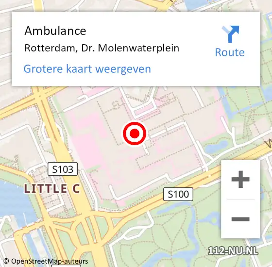 Locatie op kaart van de 112 melding: Ambulance Rotterdam, Dr. Molenwaterplein op 21 juni 2017 22:00