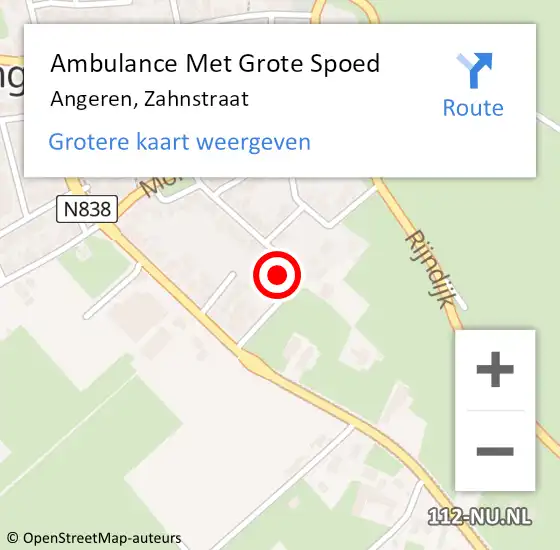 Locatie op kaart van de 112 melding: Ambulance Met Grote Spoed Naar Angeren, Zahnstraat op 21 juni 2017 22:53