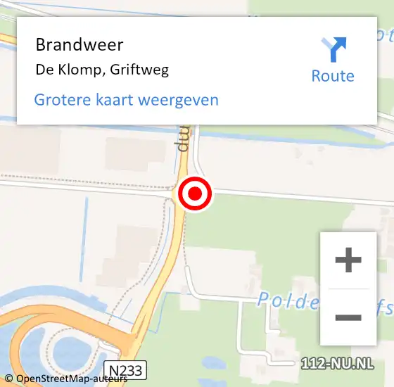 Locatie op kaart van de 112 melding: Brandweer De Klomp, Griftweg op 22 juni 2017 01:09