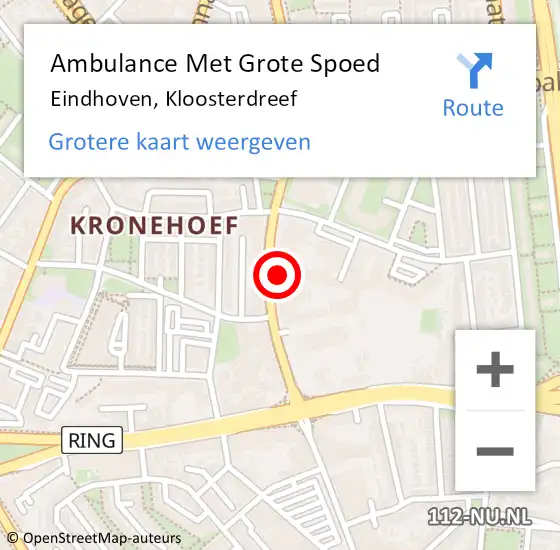 Locatie op kaart van de 112 melding: Ambulance Met Grote Spoed Naar Eindhoven, Kloosterdreef op 22 juni 2017 05:04