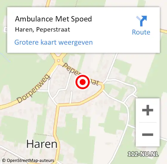 Locatie op kaart van de 112 melding: Ambulance Met Spoed Naar Haren, Peperstraat op 22 juni 2017 05:30