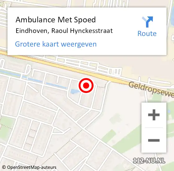 Locatie op kaart van de 112 melding: Ambulance Met Spoed Naar Eindhoven, Raoul Hynckesstraat op 22 juni 2017 07:00