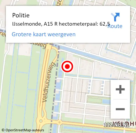 Locatie op kaart van de 112 melding: Politie IJsselmonde, A15 R hectometerpaal: 62,5 op 22 juni 2017 08:04