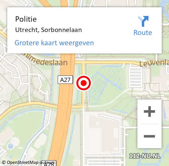 Locatie op kaart van de 112 melding: Politie Utrecht, Sorbonnelaan op 22 juni 2017 09:13