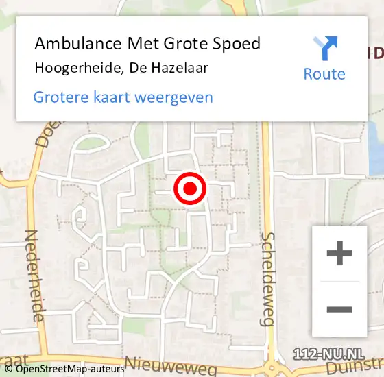 Locatie op kaart van de 112 melding: Ambulance Met Grote Spoed Naar Hoogerheide, De Hazelaar op 22 juni 2017 09:41