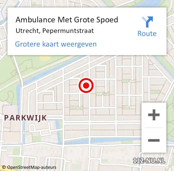 Locatie op kaart van de 112 melding: Ambulance Met Grote Spoed Naar Utrecht, Pepermuntstraat op 22 juni 2017 10:38