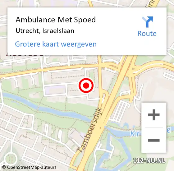 Locatie op kaart van de 112 melding: Ambulance Met Spoed Naar Utrecht, Israelslaan op 22 juni 2017 11:11