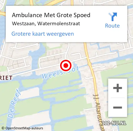 Locatie op kaart van de 112 melding: Ambulance Met Grote Spoed Naar Westzaan, Watermolenstraat op 22 juni 2017 11:26