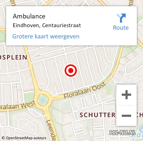 Locatie op kaart van de 112 melding: Ambulance Eindhoven, Centauriestraat op 22 juni 2017 11:43