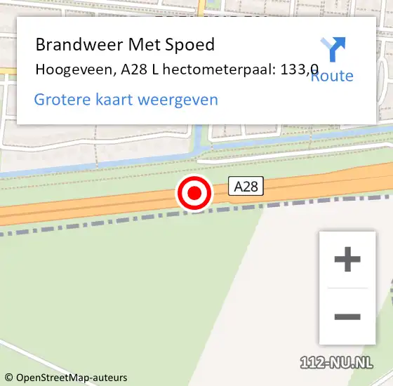 Locatie op kaart van de 112 melding: Brandweer Met Spoed Naar Hoogeveen, A28 L hectometerpaal: 133,0 op 22 juni 2017 11:48