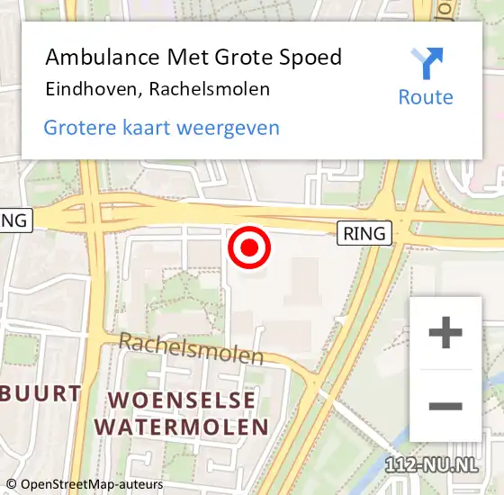 Locatie op kaart van de 112 melding: Ambulance Met Grote Spoed Naar Eindhoven, Rachelsmolen op 22 juni 2017 11:48