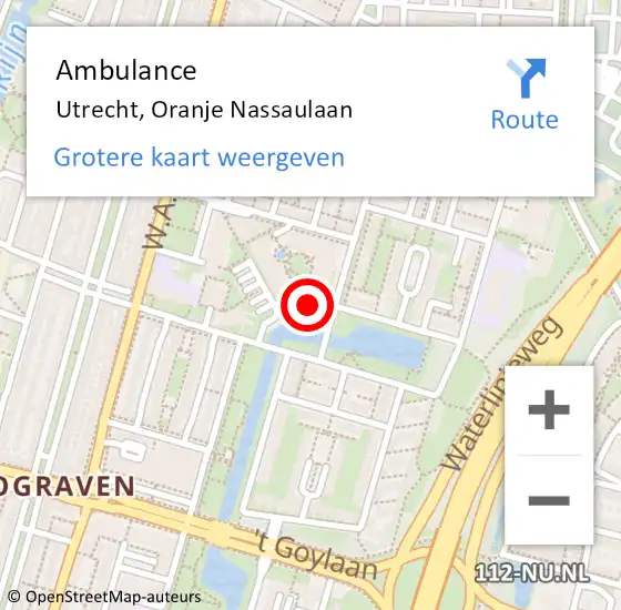 Locatie op kaart van de 112 melding: Ambulance Utrecht, Oranje Nassaulaan op 22 juni 2017 11:59