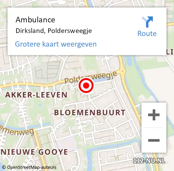 Locatie op kaart van de 112 melding: Ambulance Dirksland, Poldersweegje op 22 juni 2017 12:19