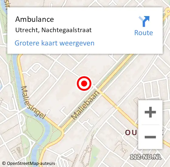 Locatie op kaart van de 112 melding: Ambulance Utrecht, Nachtegaalstraat op 22 juni 2017 12:42