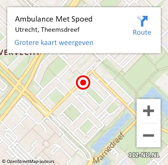 Locatie op kaart van de 112 melding: Ambulance Met Spoed Naar Utrecht, Theemsdreef op 22 juni 2017 13:40