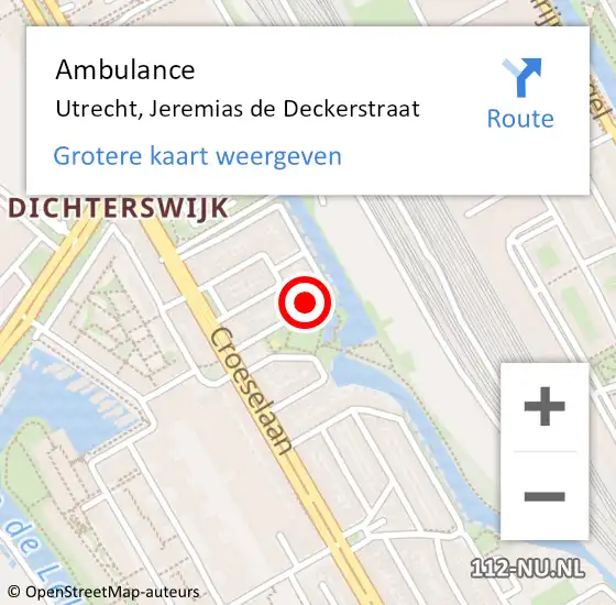 Locatie op kaart van de 112 melding: Ambulance Utrecht, Jeremias de Deckerstraat op 22 juni 2017 14:04