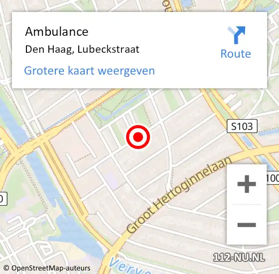 Locatie op kaart van de 112 melding: Ambulance Den Haag, Lubeckstraat op 22 juni 2017 14:23