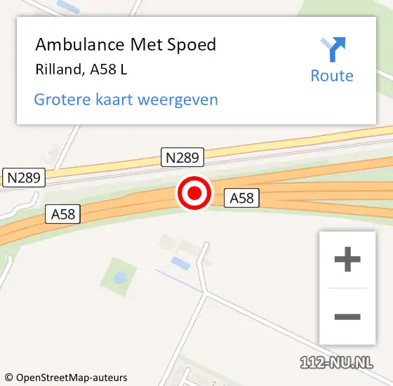 Locatie op kaart van de 112 melding: Ambulance Met Spoed Naar Rilland, A58 L op 22 juni 2017 14:35