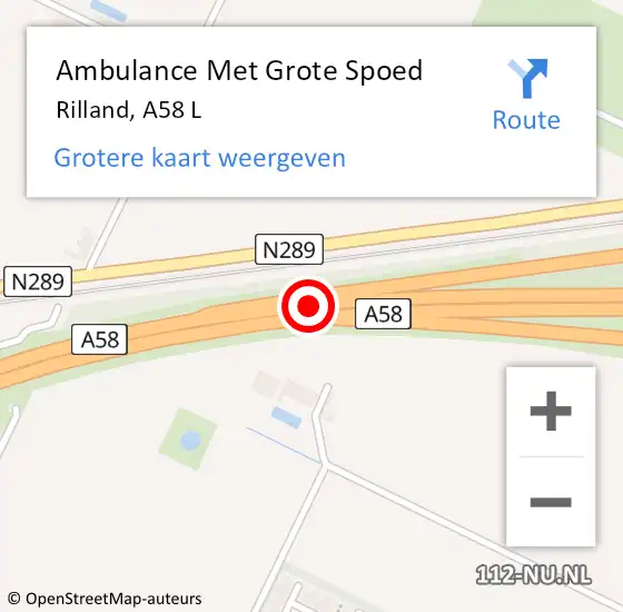 Locatie op kaart van de 112 melding: Ambulance Met Grote Spoed Naar Rilland, A58 L op 22 juni 2017 14:39