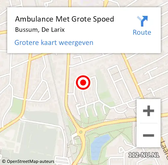 Locatie op kaart van de 112 melding: Ambulance Met Grote Spoed Naar Bussum, De Larix op 22 juni 2017 14:47