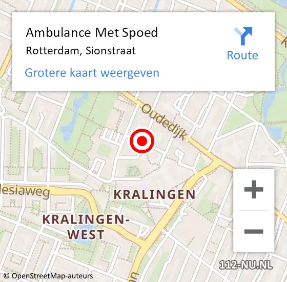 Locatie op kaart van de 112 melding: Ambulance Met Spoed Naar Rotterdam, Sionstraat op 22 juni 2017 15:05