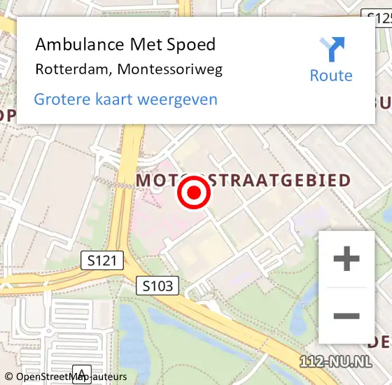 Locatie op kaart van de 112 melding: Ambulance Met Spoed Naar Rotterdam, Montessoriweg op 22 juni 2017 15:09