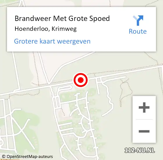 Locatie op kaart van de 112 melding: Brandweer Met Grote Spoed Naar Hoenderloo, Krimweg op 24 januari 2014 16:27