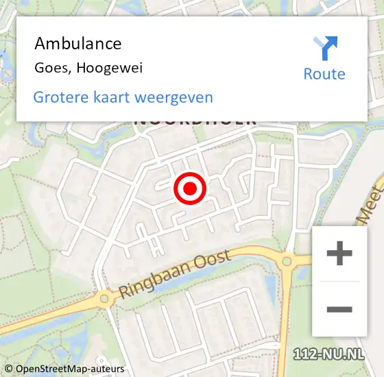 Locatie op kaart van de 112 melding: Ambulance Goes, Hoogewei op 22 juni 2017 15:21