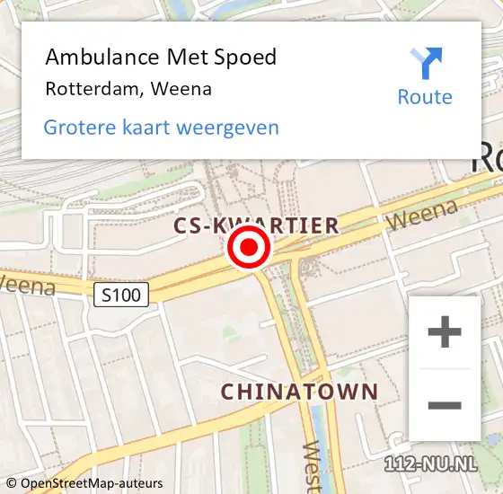 Locatie op kaart van de 112 melding: Ambulance Met Spoed Naar Rotterdam, Weena op 22 juni 2017 15:23