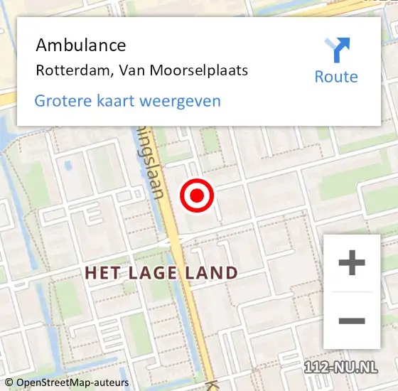 Locatie op kaart van de 112 melding: Ambulance Rotterdam, Van Moorselplaats op 22 juni 2017 15:25