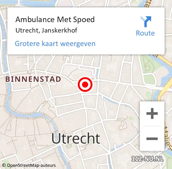 Locatie op kaart van de 112 melding: Ambulance Met Spoed Naar Utrecht, Janskerkhof op 22 juni 2017 15:27