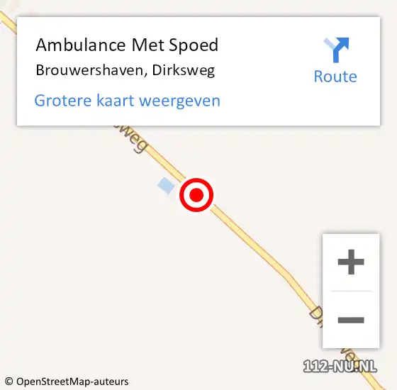 Locatie op kaart van de 112 melding: Ambulance Met Spoed Naar Brouwershaven, Dirksweg op 22 juni 2017 15:29