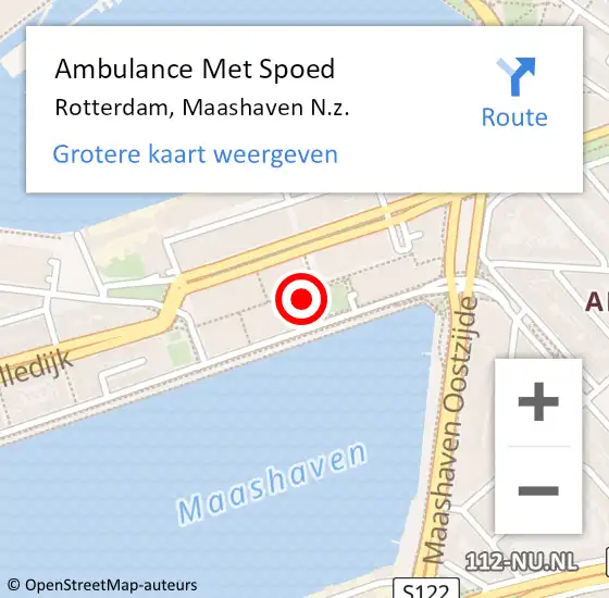 Locatie op kaart van de 112 melding: Ambulance Met Spoed Naar Rotterdam, Maashaven N.z. op 22 juni 2017 15:29