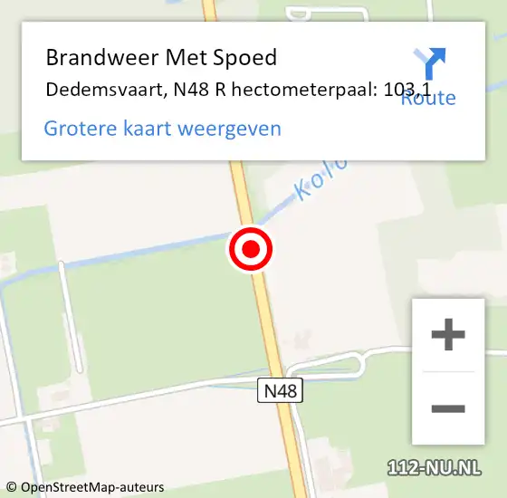 Locatie op kaart van de 112 melding: Brandweer Met Spoed Naar Dedemsvaart, N48 R hectometerpaal: 103,1 op 22 juni 2017 15:39