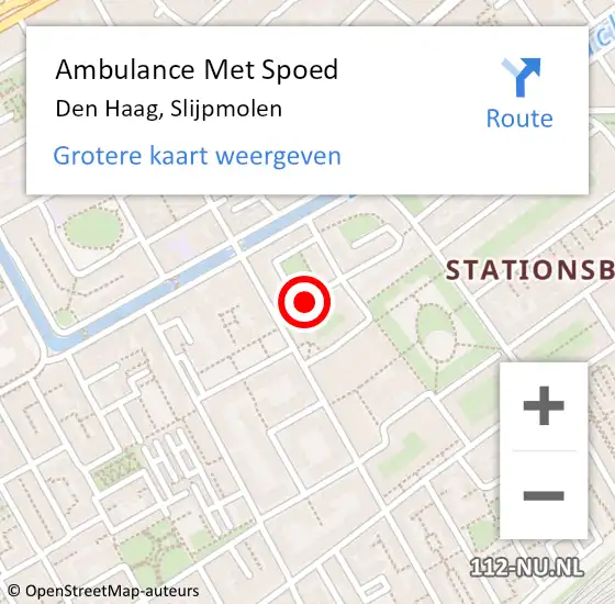 Locatie op kaart van de 112 melding: Ambulance Met Spoed Naar Den Haag, Slijpmolen op 22 juni 2017 15:50