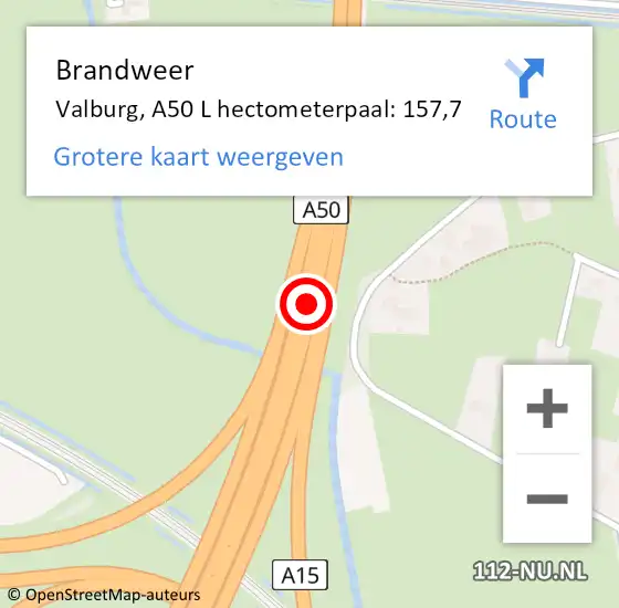 Locatie op kaart van de 112 melding: Brandweer Valburg, A50 R hectometerpaal: 150,7 op 22 juni 2017 15:58