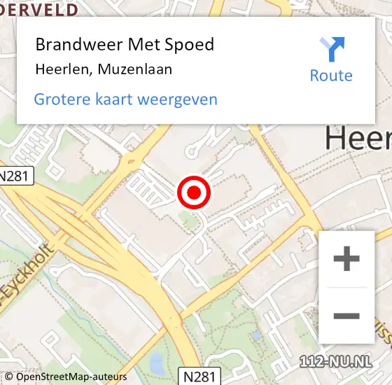 Locatie op kaart van de 112 melding: Brandweer Met Spoed Naar Heerlen, Muzenlaan op 22 juni 2017 16:09
