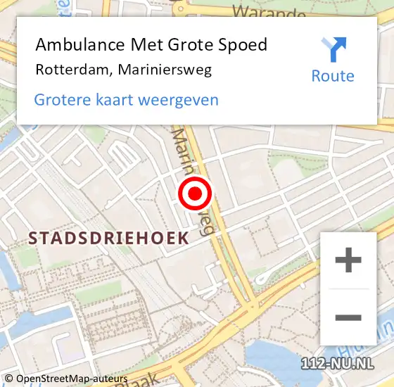 Locatie op kaart van de 112 melding: Ambulance Met Grote Spoed Naar Rotterdam, Mariniersweg op 22 juni 2017 16:09