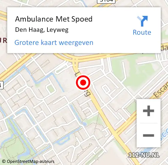 Locatie op kaart van de 112 melding: Ambulance Met Spoed Naar Den Haag, Leyweg op 22 juni 2017 16:11
