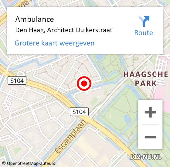 Locatie op kaart van de 112 melding: Ambulance Den Haag, Architect Duikerstraat op 22 juni 2017 16:13